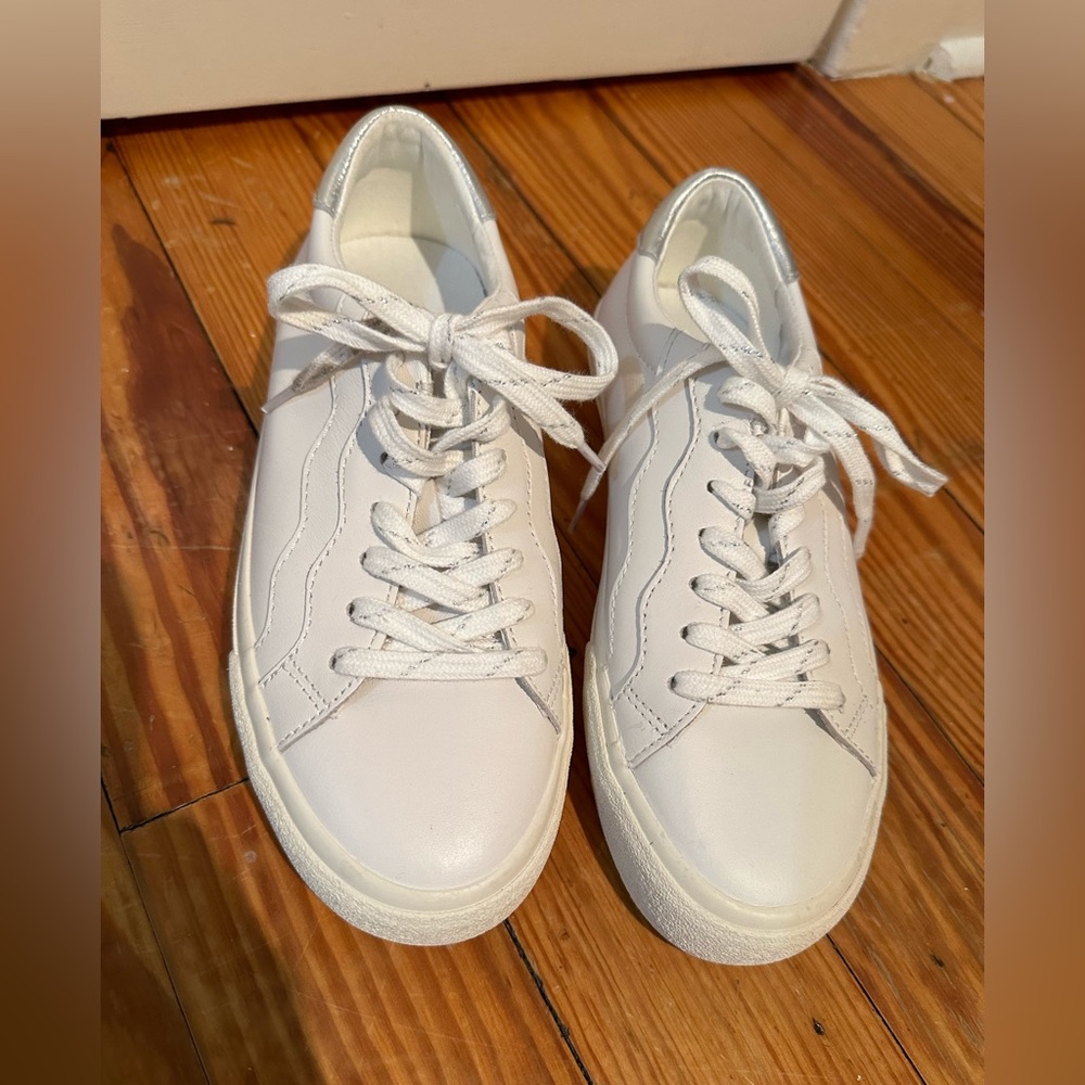 Madewell Women's Sidewalk Low Top Leather Sneakers Size 7 White Silver